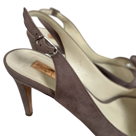 Rupert Sanderson Gaynor Heels Size EU 38 US 7 Suede Brown Peep Toe Sling Back - Picture 6 of 14